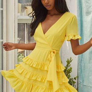 Lulu's Sunny Yellow Ruffle Midi Dress